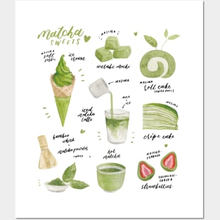 Matcha Sweets Watercolour Painting Posters and Art